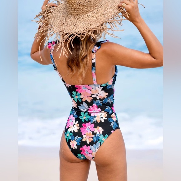 Cupshe Evening Flowers Flutter Strap Push-Up One-Piece - Picture 2 of 4